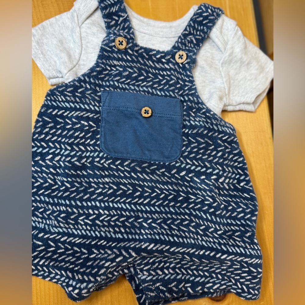 Oliver & Rain Navy Patterned Kids Overalls with Pocket  newborn - Picture 2 of 9